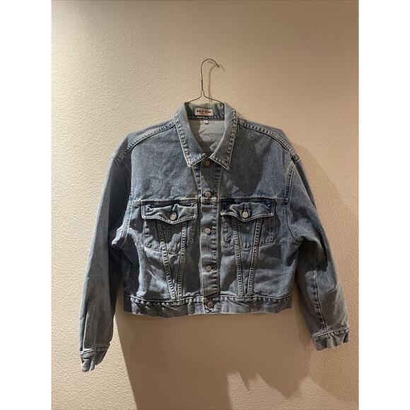 guess jeans, blue denim jacket, large - Picture 1 of 4